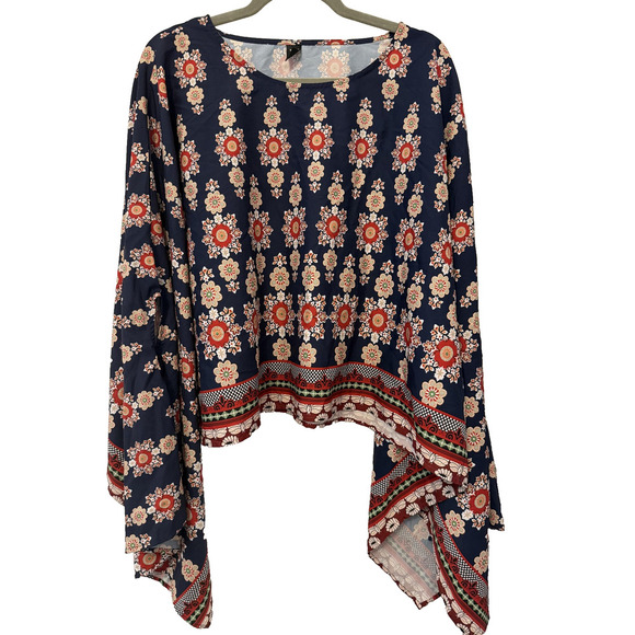 Shein Curve Blouse Womens 3XL Boho Festival Floral Handkerchief Plus Size Top - Picture 3 of 6